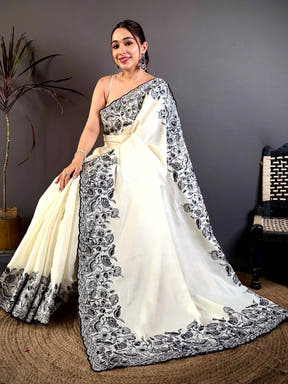 Elegant Half White Embroidered Border Saree