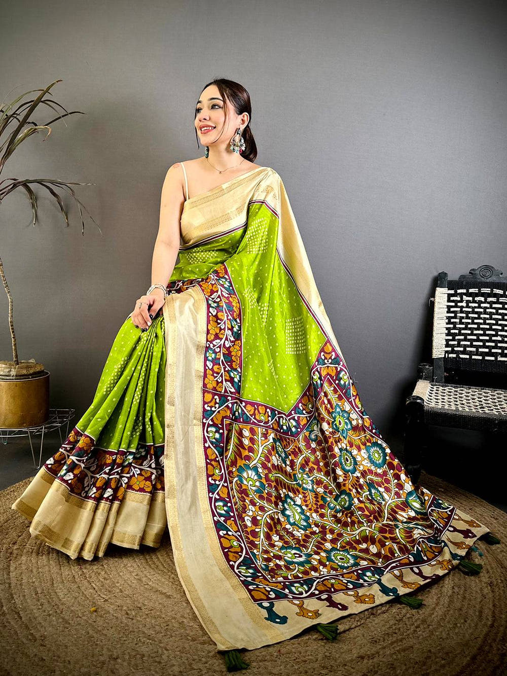 Classic Bandhej Print Dola Silk Saree