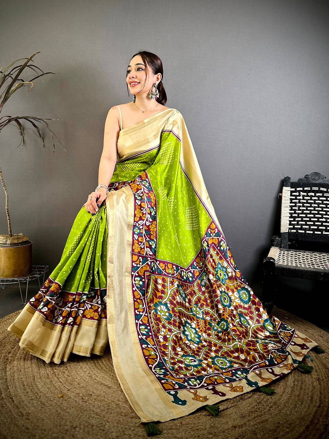 Classic Bandhej Print Dola Silk Saree