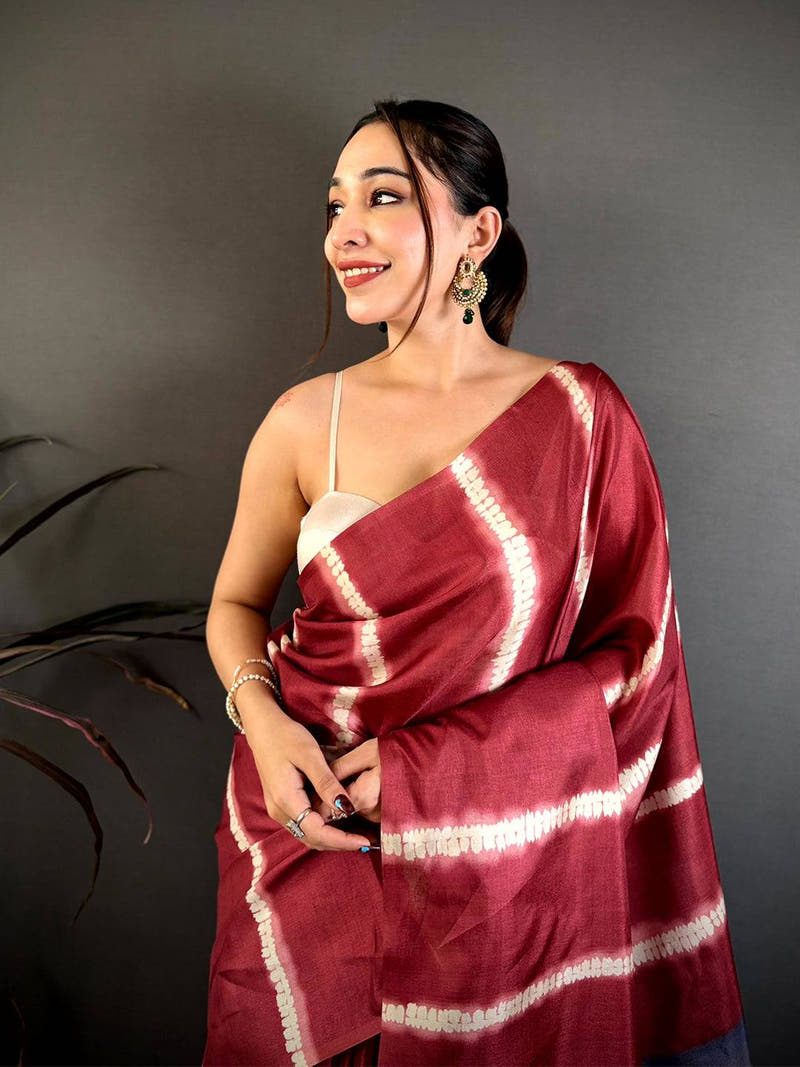 Soft Tussar Bird Shibori Print Saree