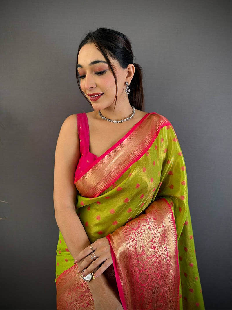 Green Kanjivaram Zari Tissue Saree