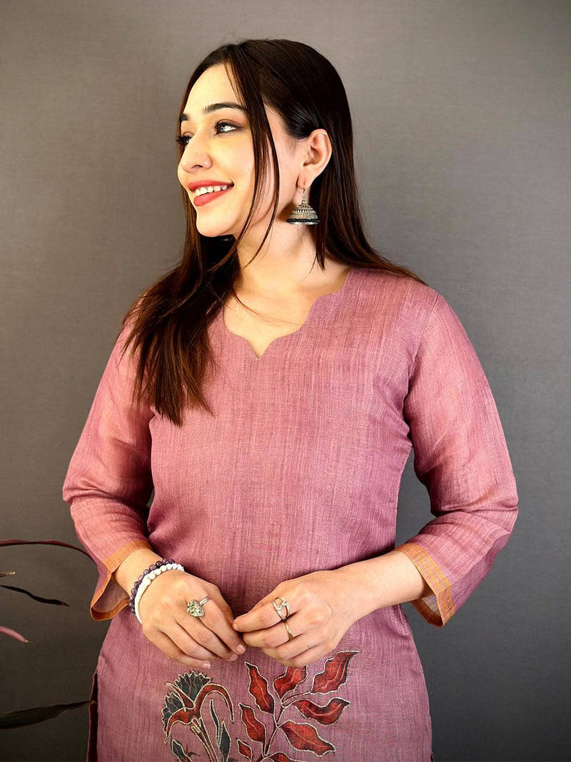 Stylish Floral Jari Work Cotton Kurti