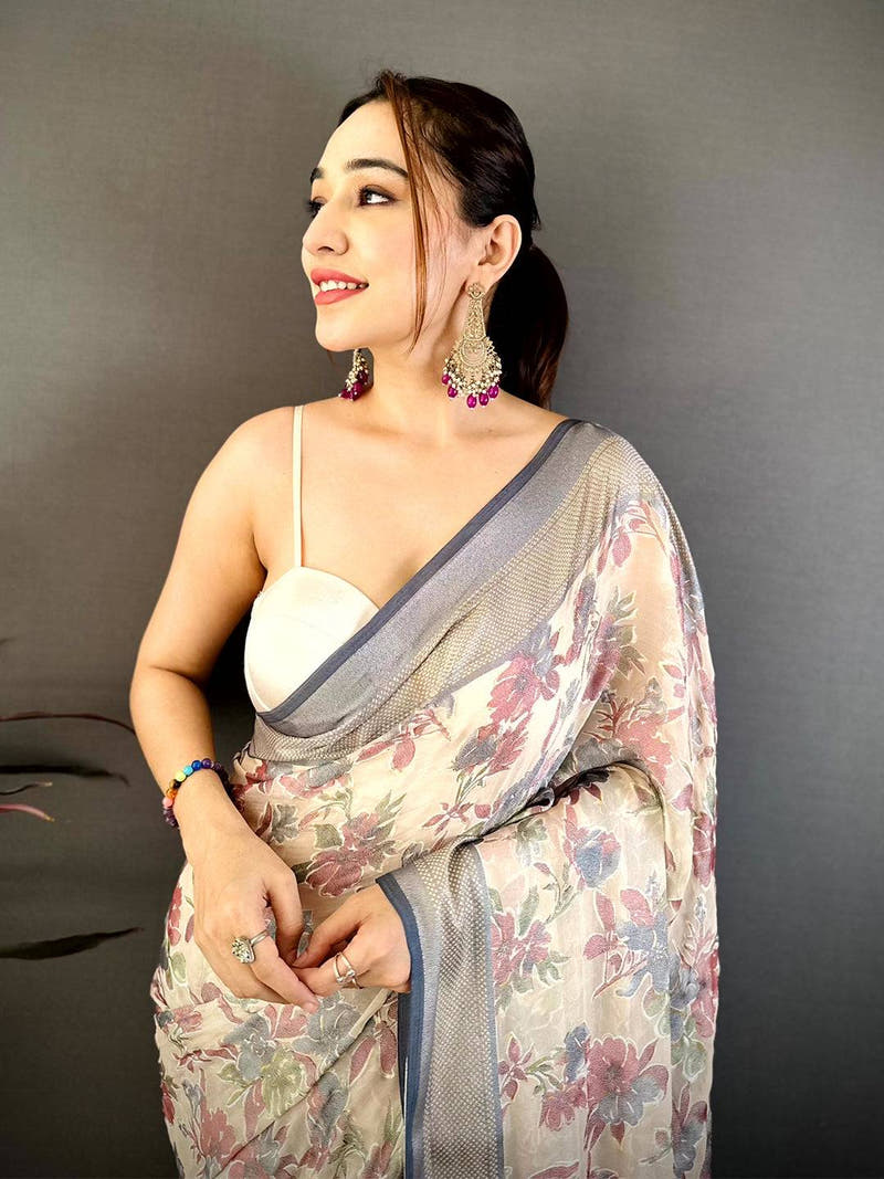 Exclusive Brasso Floral Weaving Saree