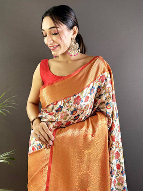 Cream Banarasi Silk Saree With Kanchi Pattu Border