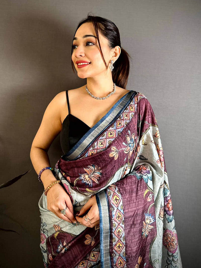 Radiance Tussar Ghicha Kalamkari Saree