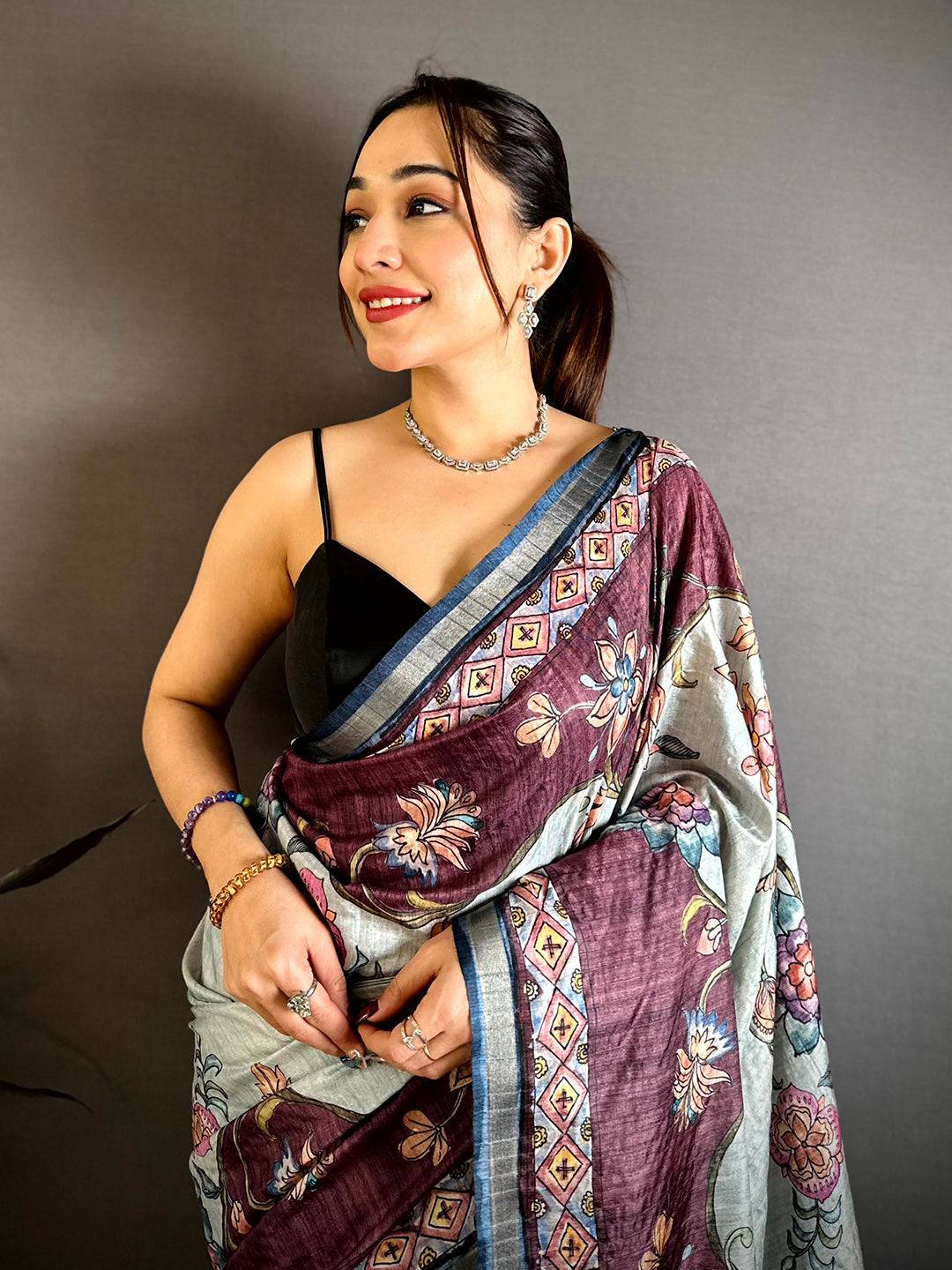Radiance Tussar Ghicha Kalamkari Saree