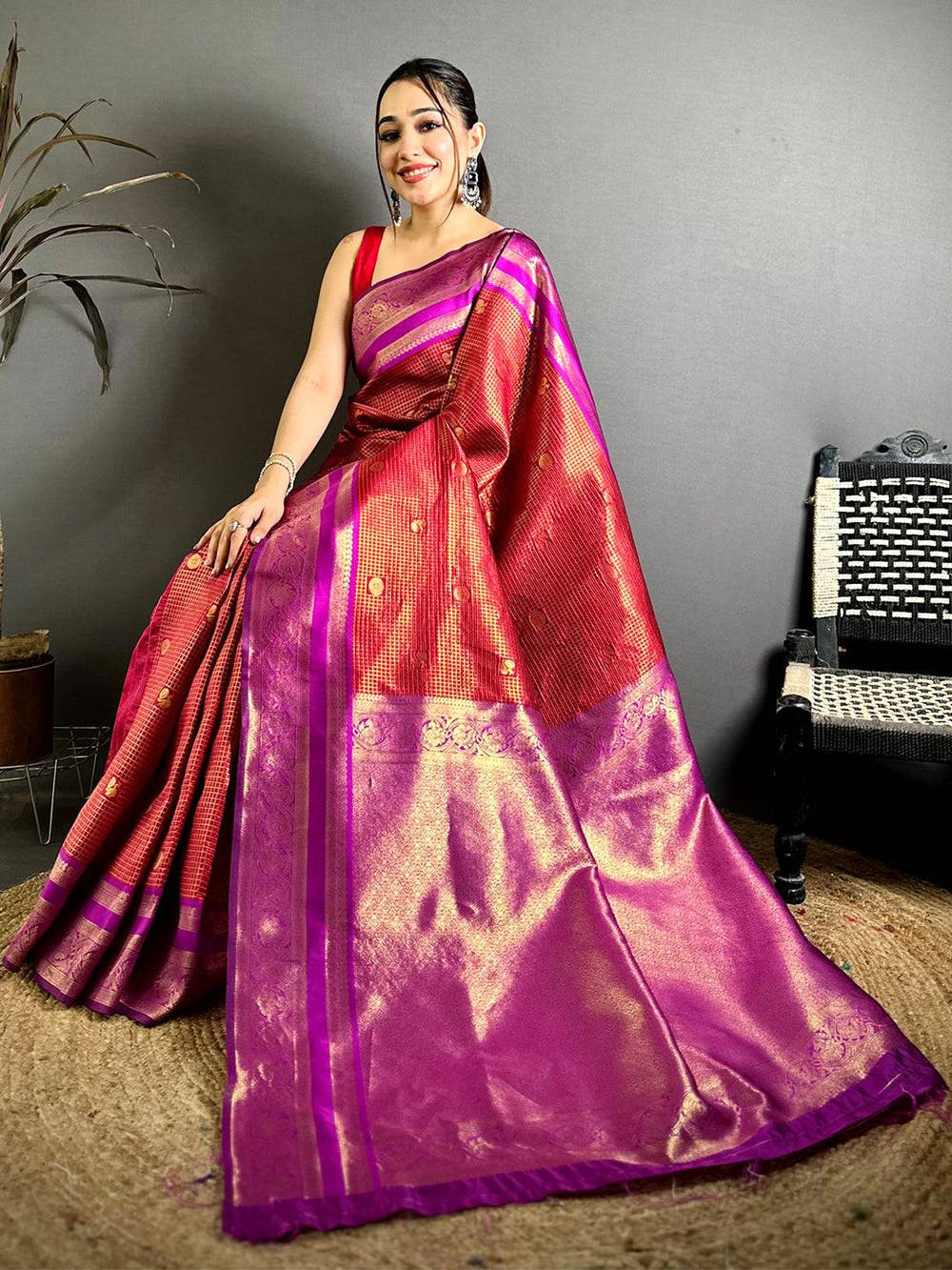 Celebrity Banarasi Katan Contrast Border Saree
