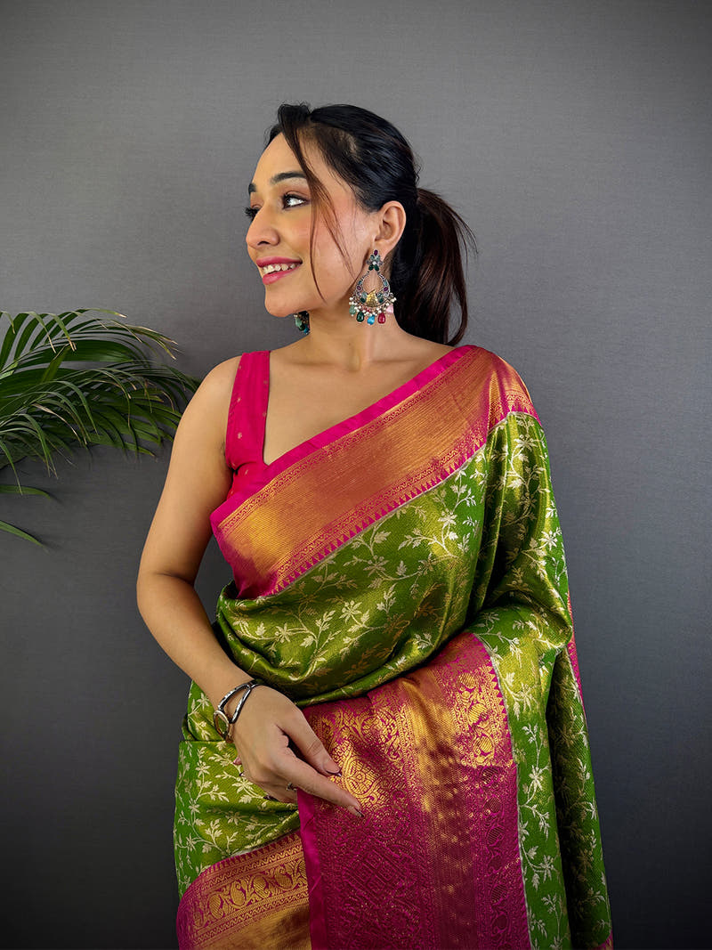 Lime Green Dharmavaram Silk Saree