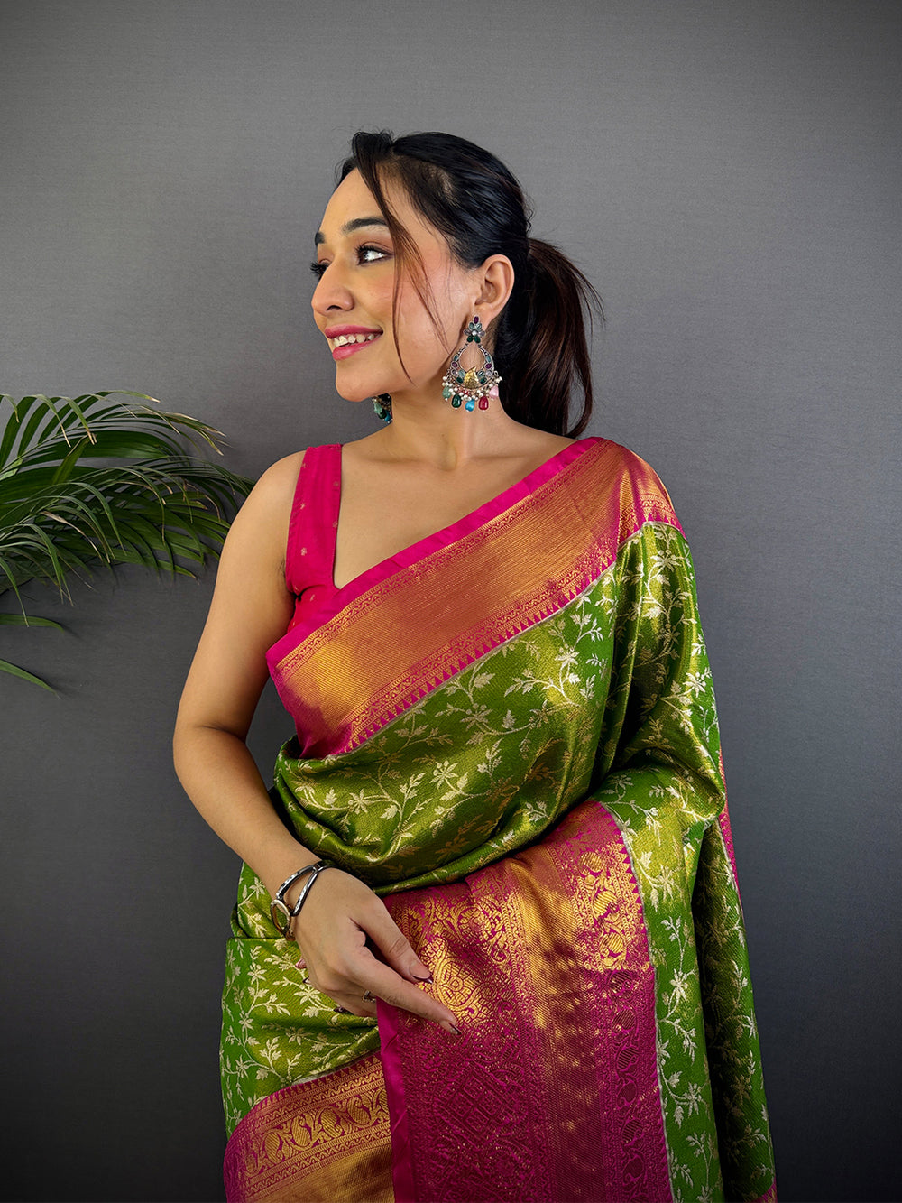 Lime Green Dharmavaram Silk Saree