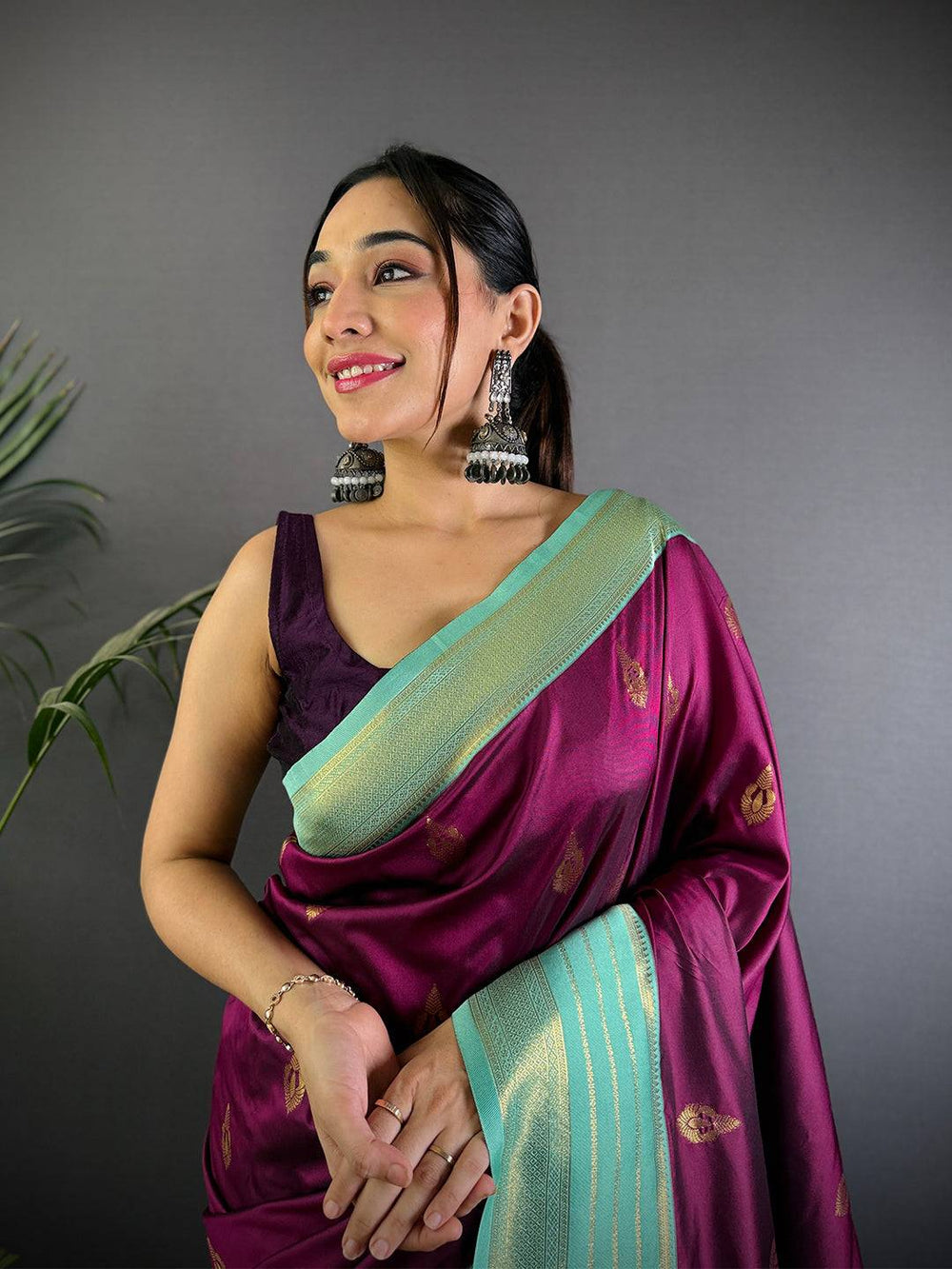 Royal Wine Soft Silk Tilak Butti Saree