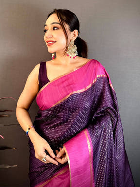Purple Tussar Gold Zari 1000 Butti Saree