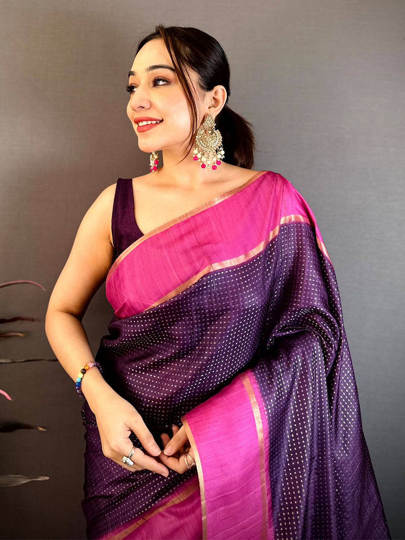 Purple Tussar Gold Zari 1000 Butti Saree