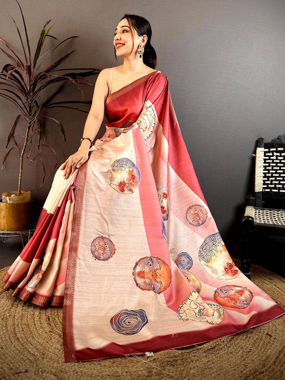 Royal Multicolor Circular Kalamkari Tussar Saree