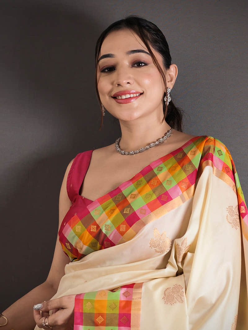 White Soft Silk Paalum Pazhamum Border Saree