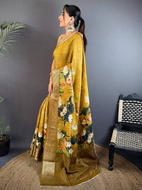 Mustard Viscose Kanchi Pattu Border Saree