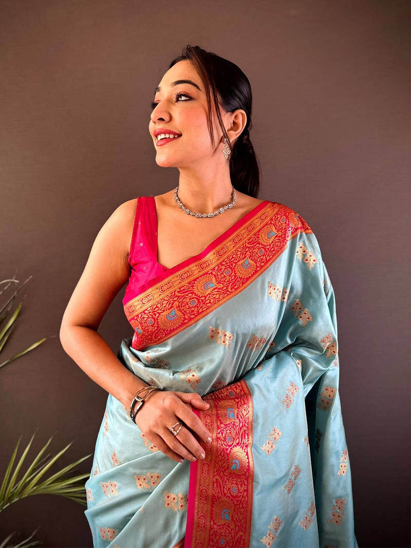 Sky Blue Soft Silk Kanjivaram Saree