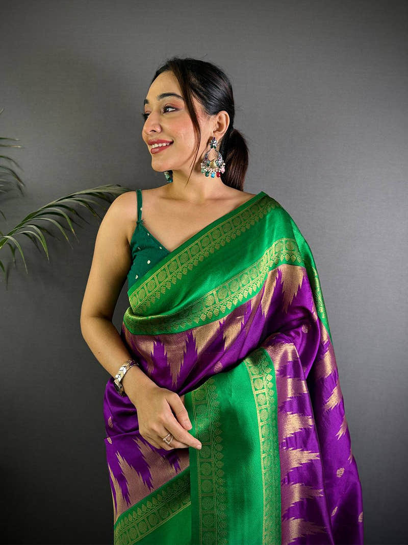 Rudraksha Temple Weave Katan Silk Saree