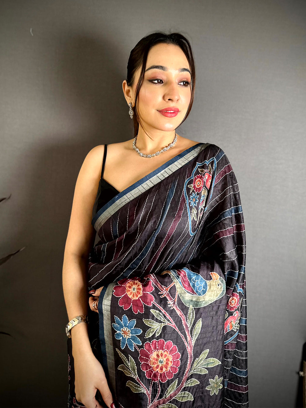 Opulent Tussar Digital Katha Saree