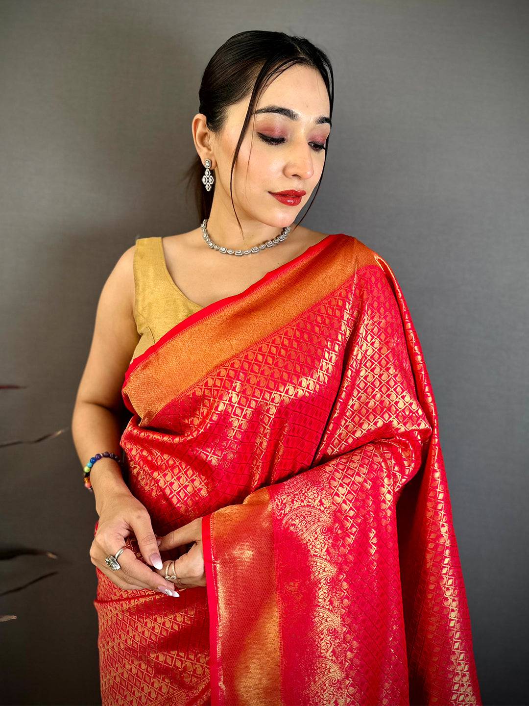 Radiant Rani Red Kanjivaram Zari Silk Saree
