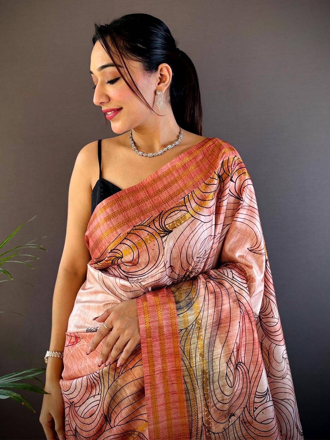 Pink Soft Silk Ocean Wave Patterns Saree