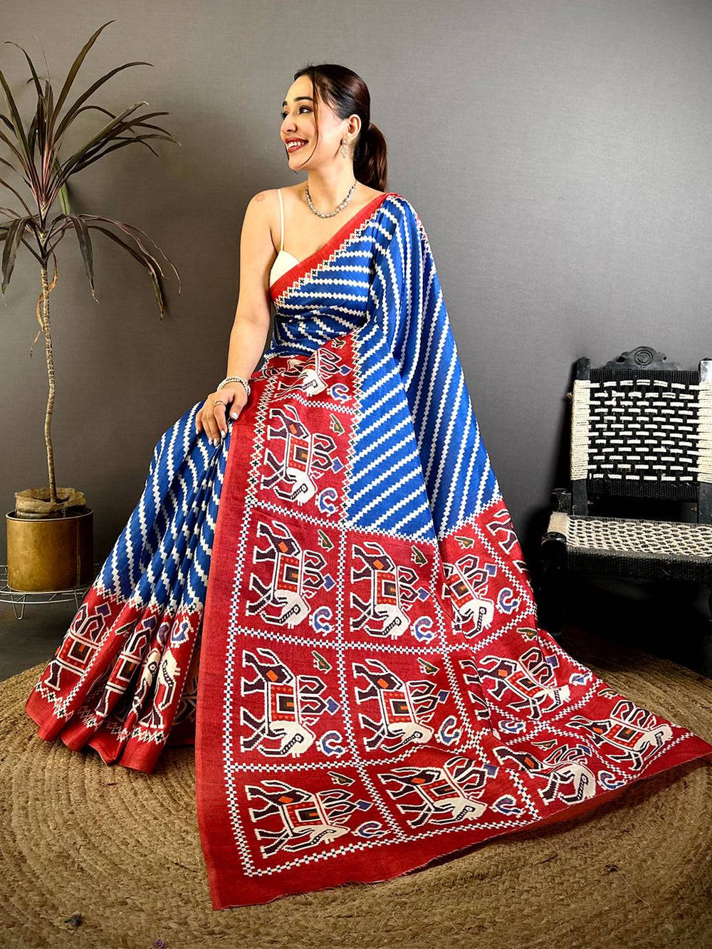 Stylish Patola Printed Tussar Saree