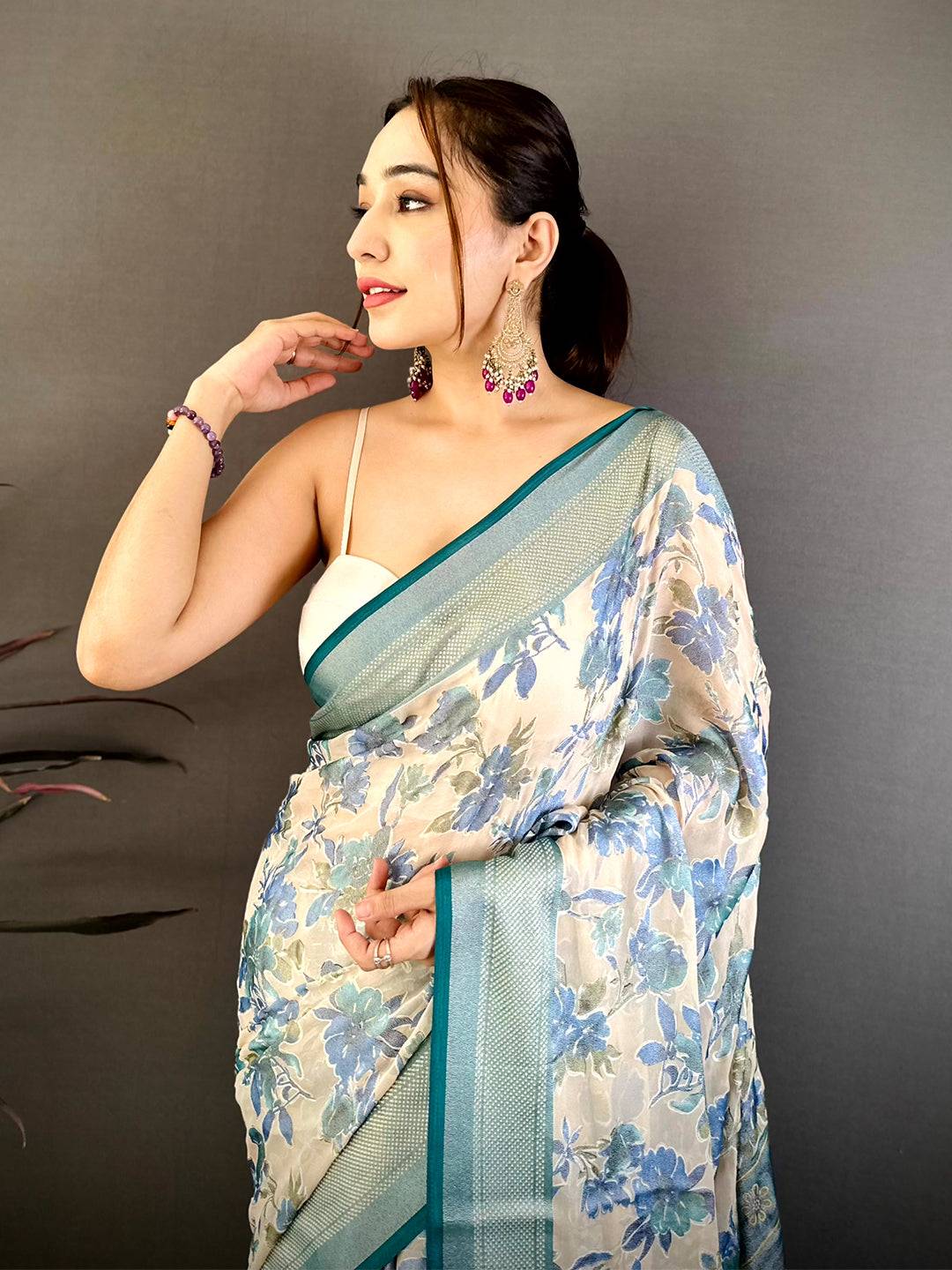 Vibrant Brasso Floral Weaving Saree