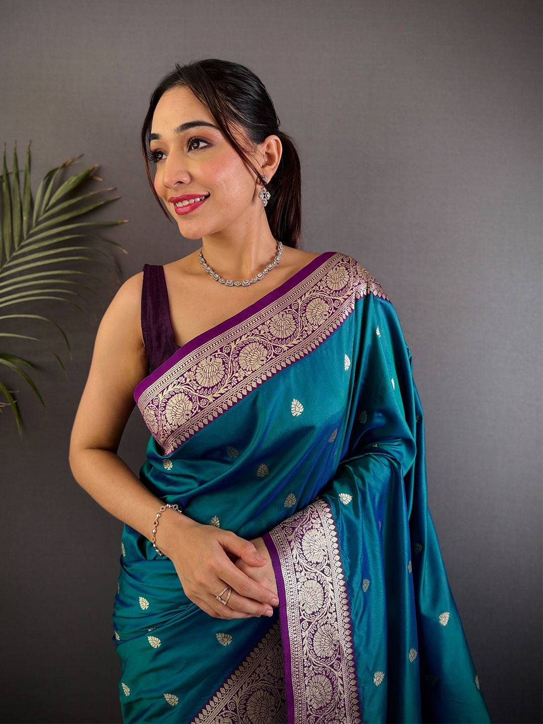 Teal Blue Soft Silk Feather Saree
