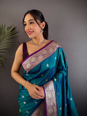 Teal Blue Soft Silk Feather Saree