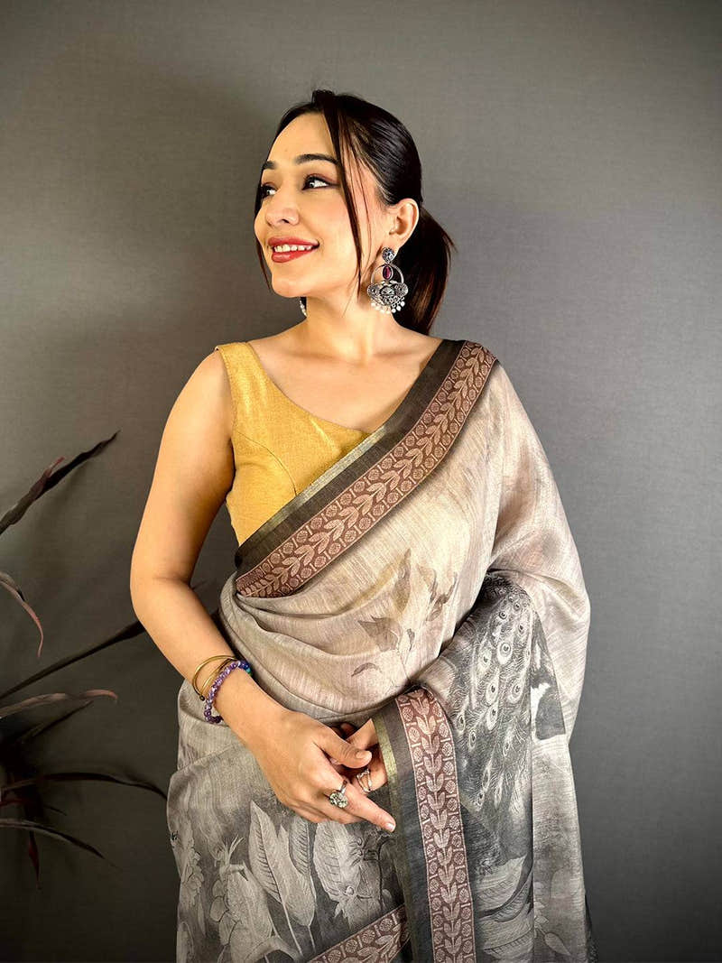 Heritage Art Poster Pallu Kalamkari Linen Saree