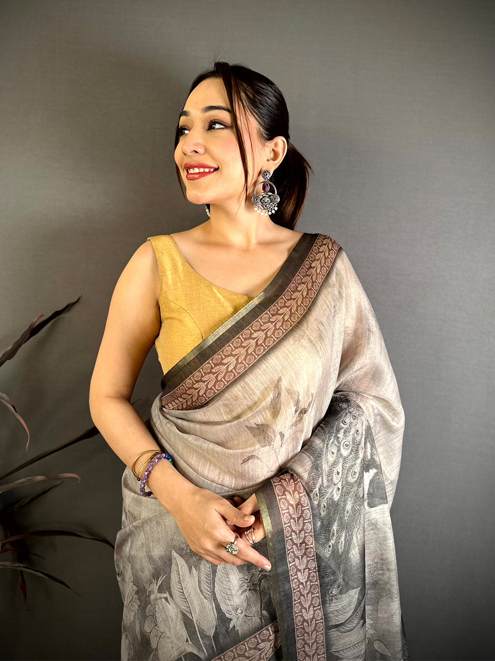 Heritage Art Poster Pallu Kalamkari Linen Saree