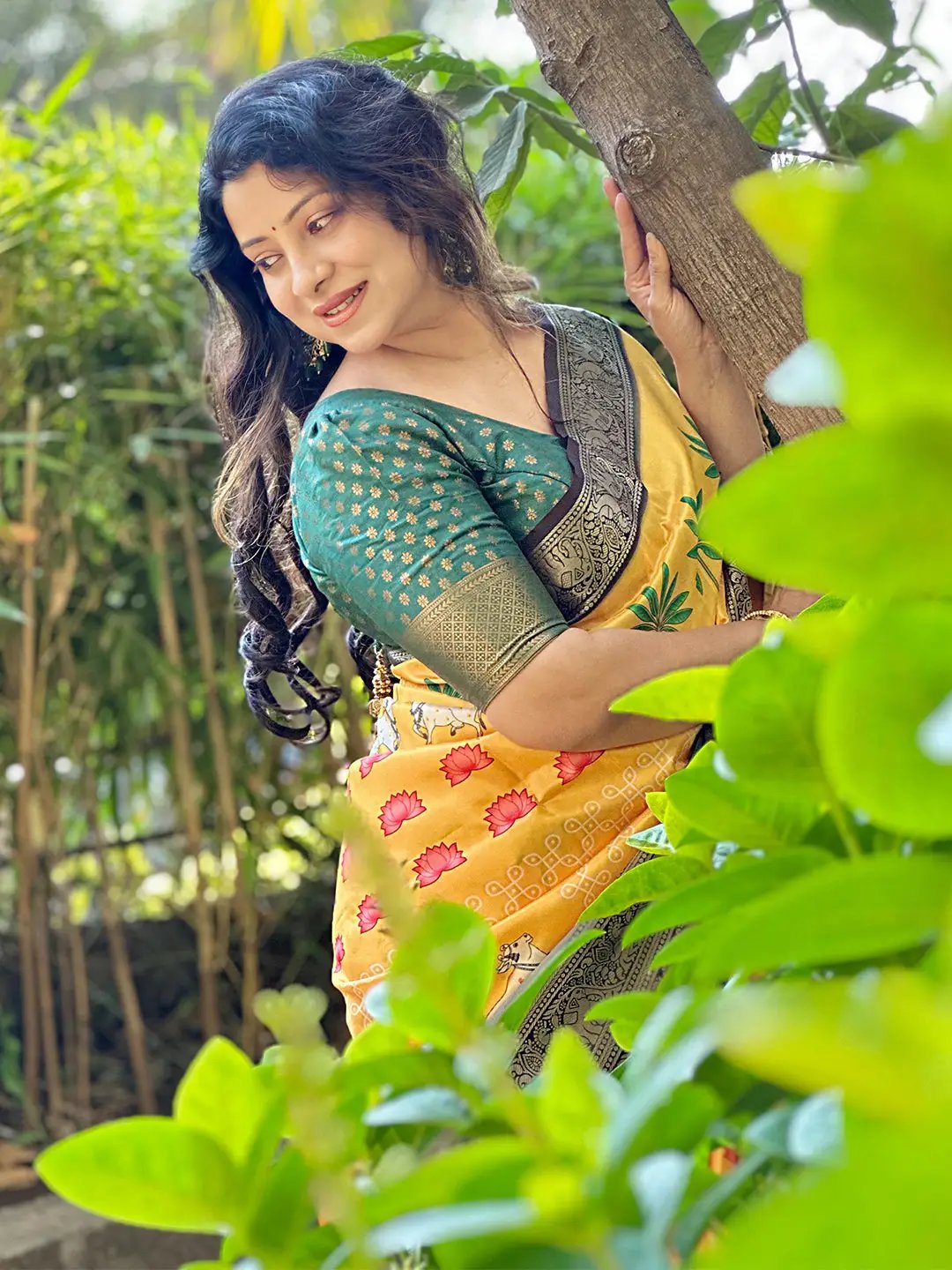 Stylish Yellow Pichwai Print Saree with Zari Border
