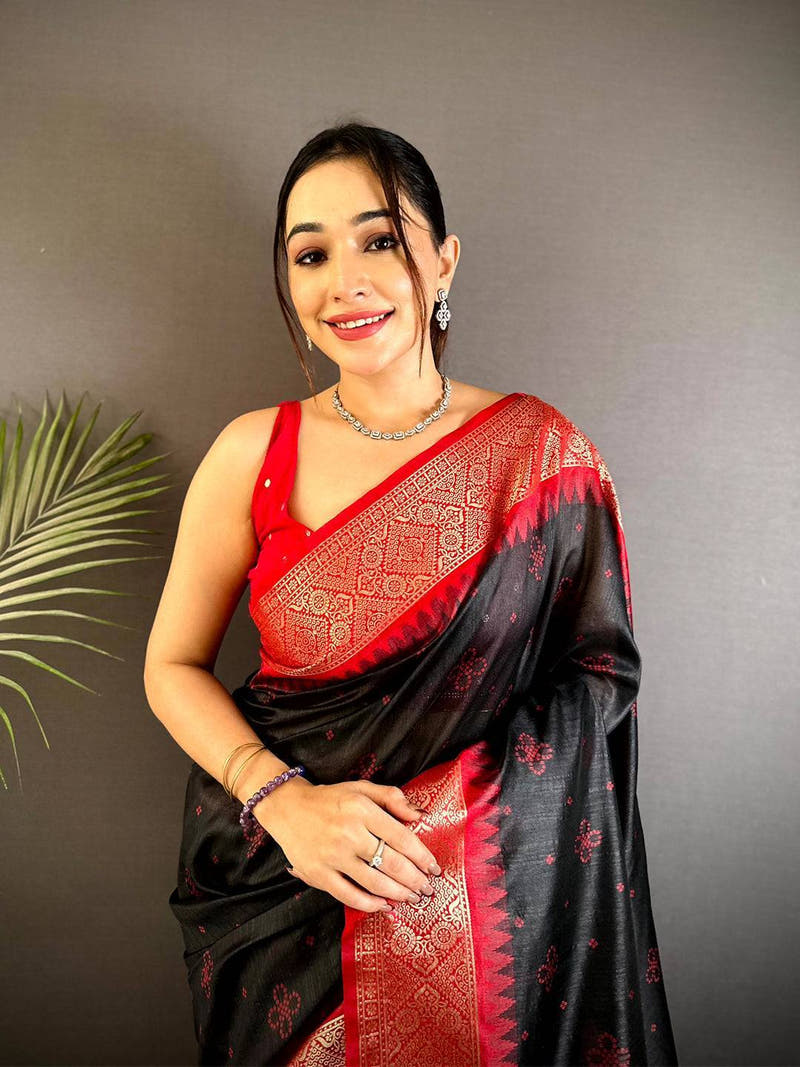 Black Crystal Raw Silk Kanchi Pattu Saree

