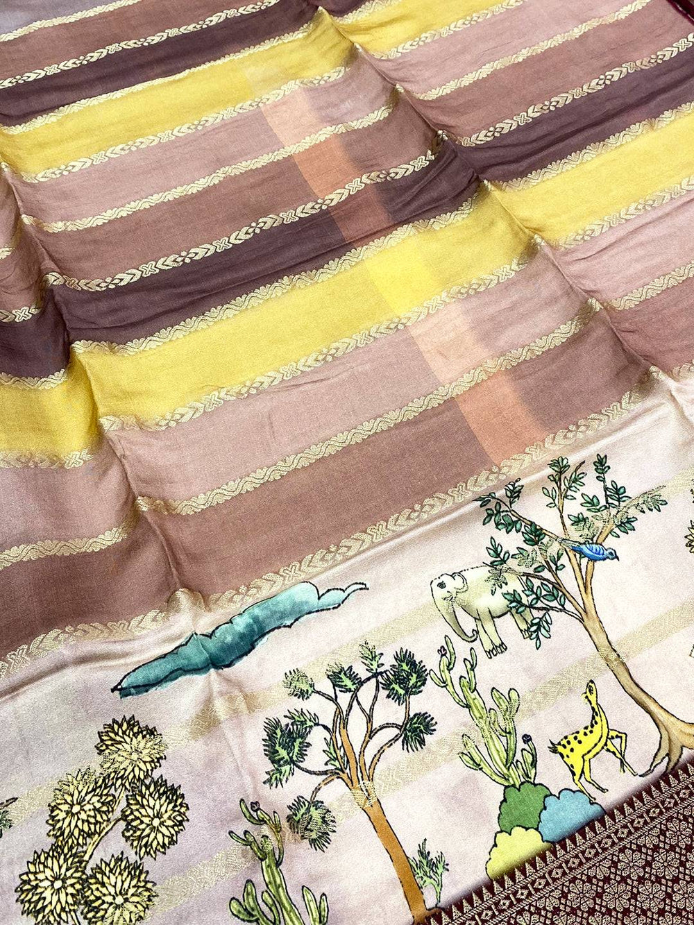 Majestic Soft Silk Kalamkari Zari Stripe Saree