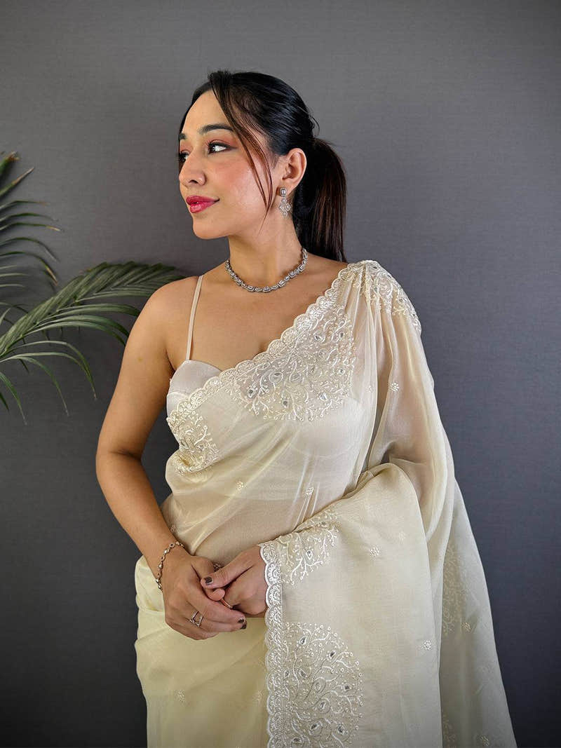 Ethereal White Soft Chiffon Saree