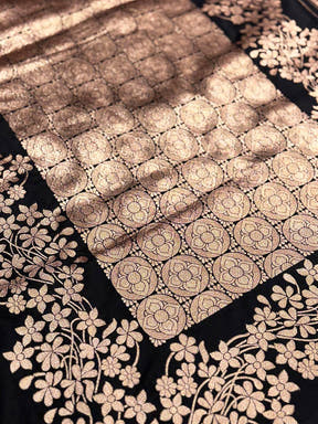 Rose Gold Blossom Soft Satin Silk Saree