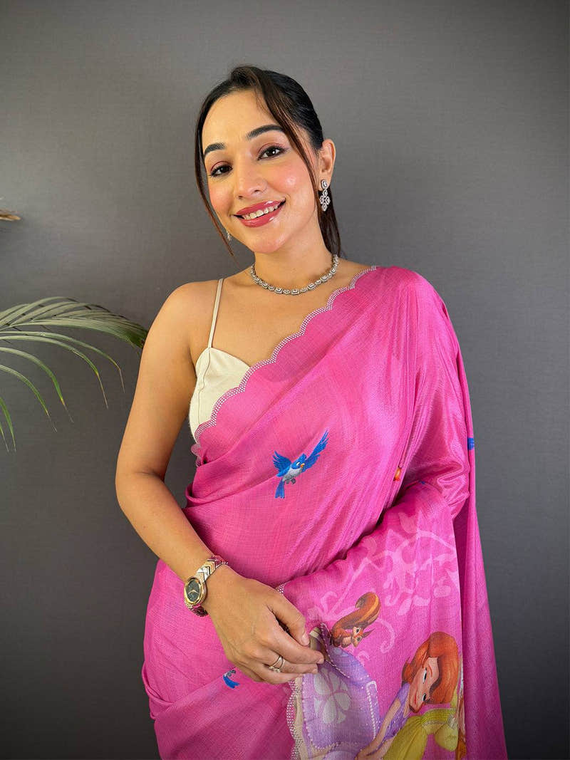 Radiance Barbie Digital Print Chinnon Saree