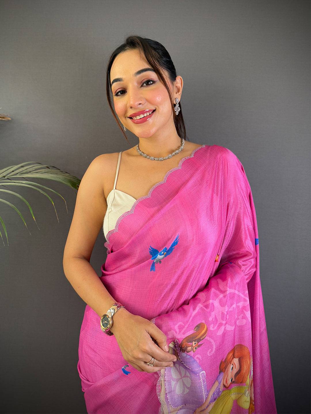 Radiance Barbie Digital Print Chinnon Saree