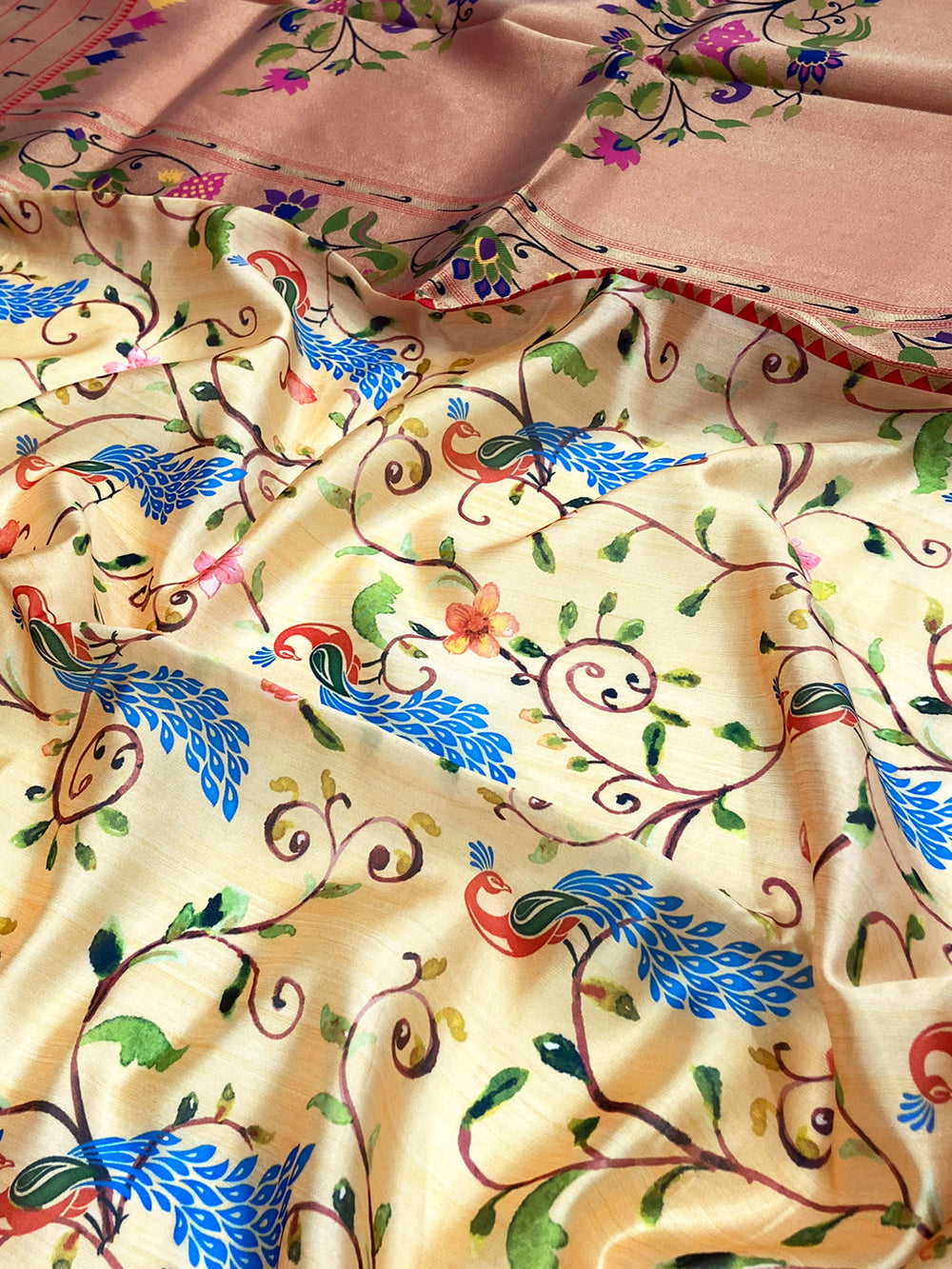 Cream Paithani Pallu Digital Print Saree