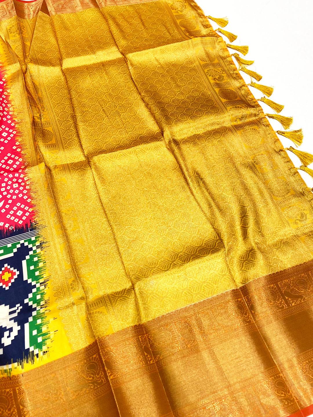 Rose Pink Bandhej Printed Banarasi Saree