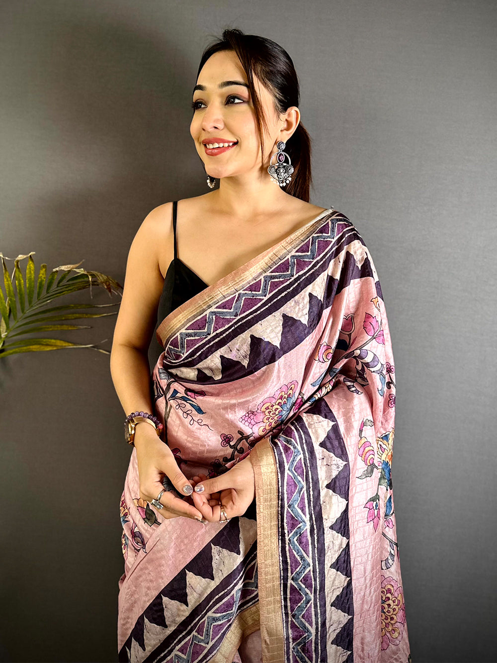 Opulent Ajrakh Kalamkari Tussar Saree


