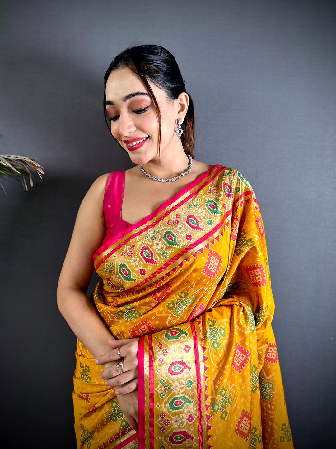Yellow Soft Silk Saree With Patola Weaving