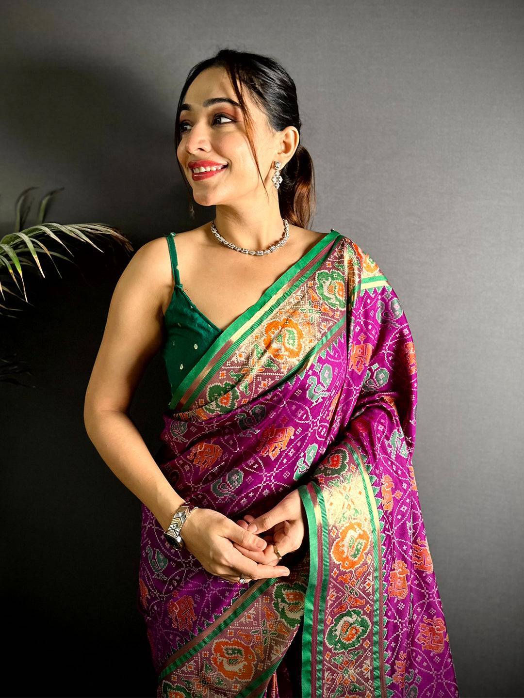 Elegant Wine Pochampally Patola Silk Saree

