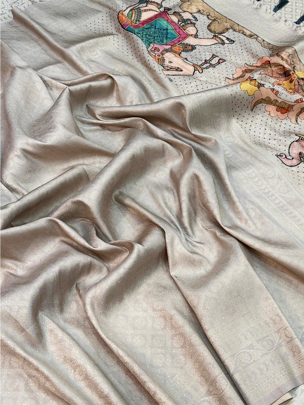 Vibrant Soft Kanjivaram Kalamkari Pallu Saree