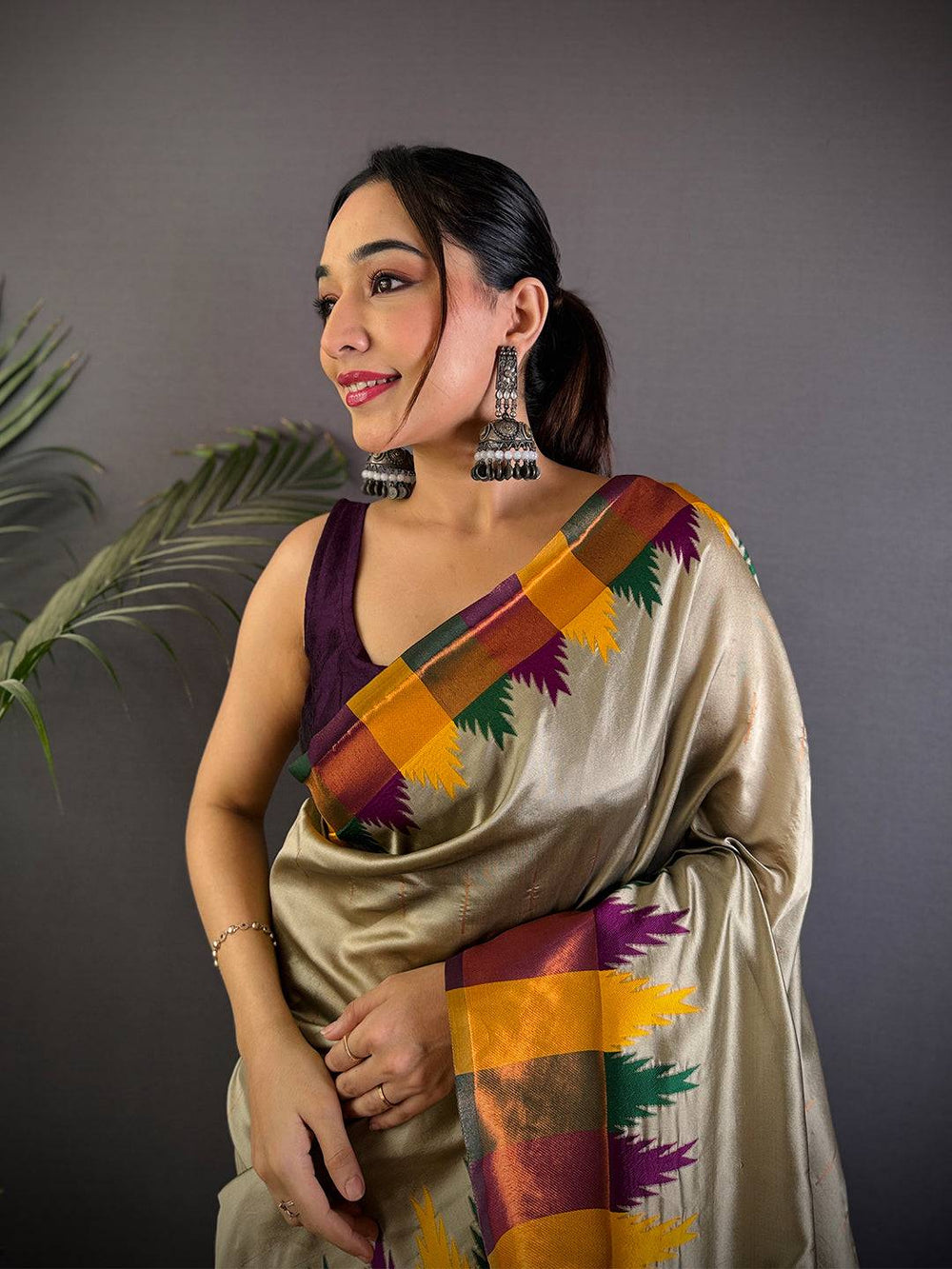 Pista Copper Radiance Katan Silk Saree