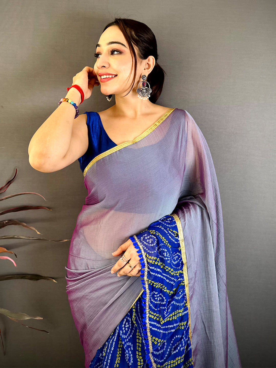 Classic Soft Chiffon Bandhej Ruffle Saree