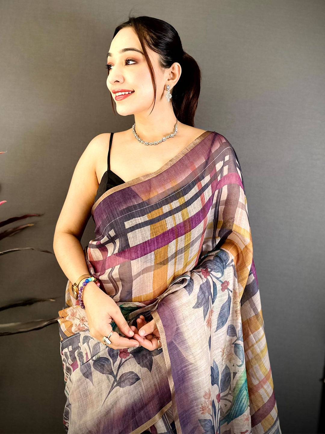 Regal Linen Chanderi Check Saree