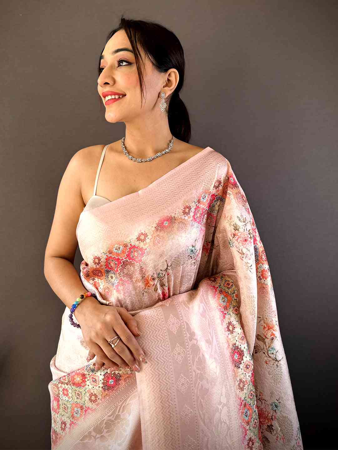 Pastel Pink Kanjivaram Digital Silk Saree