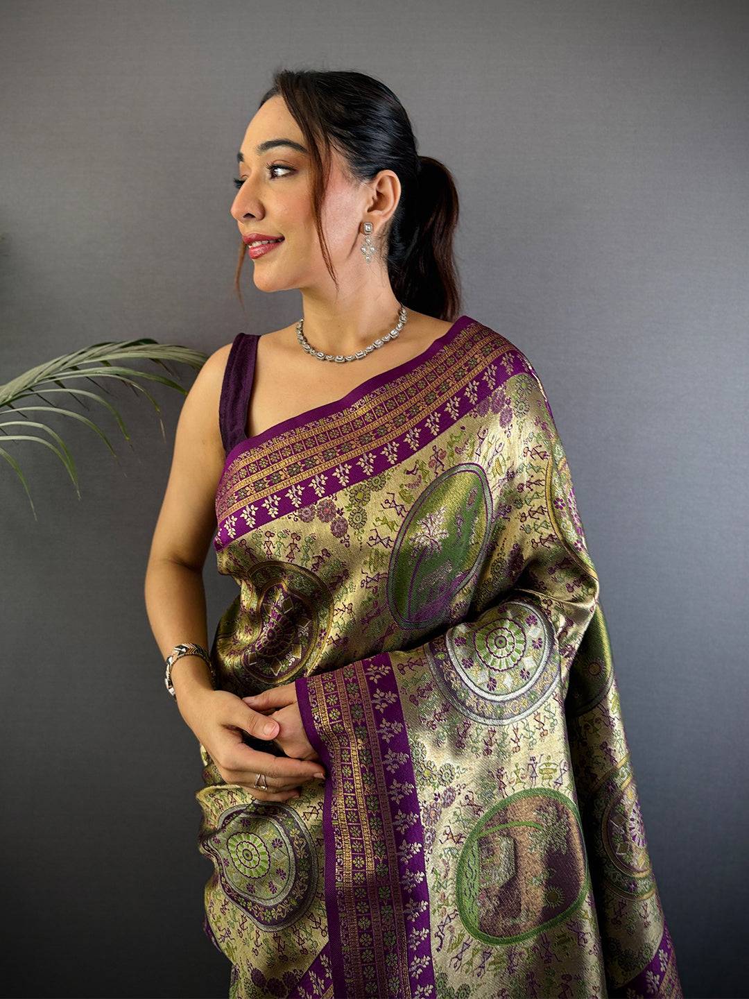 Radiance Warli Gold Zari Dharamavaram Silk Saree