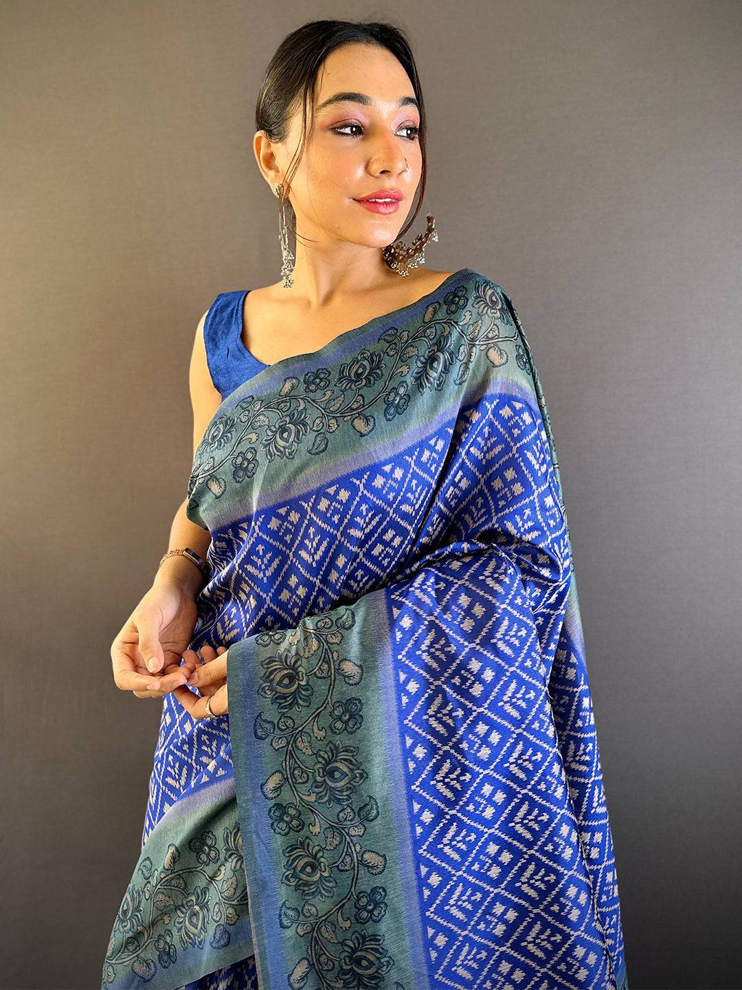 Indigo Patola Kalamkari Saree