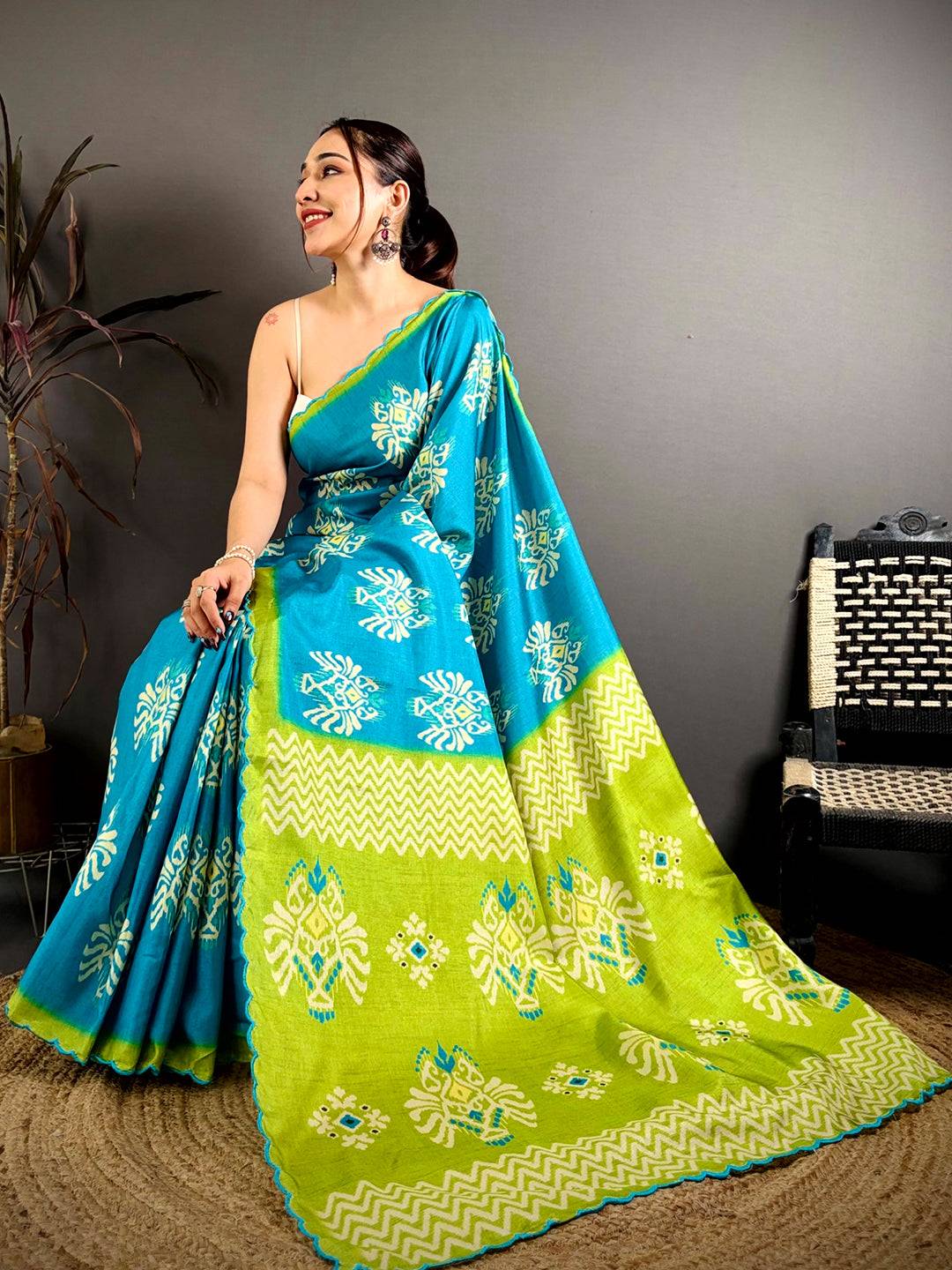 Tussar Ikkat Printed Festive Saree

